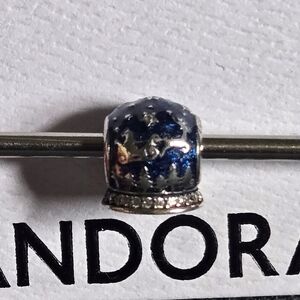 Authentic Pandora Christmas Night Snow Globe Charm Blue Enamel Cubic Zirconia